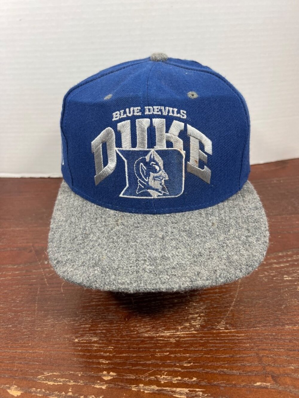 Vintage Nutmeg Mills Duke Blue Devils Snapback Hat Blue & Gray Wool Blend Cap H5